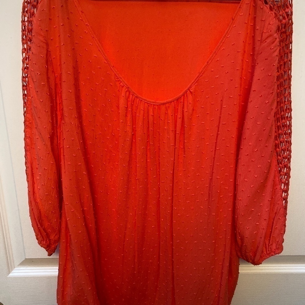 COPY - M women’s unique spectrum casual solid orange 3/4 sleeve top 2x